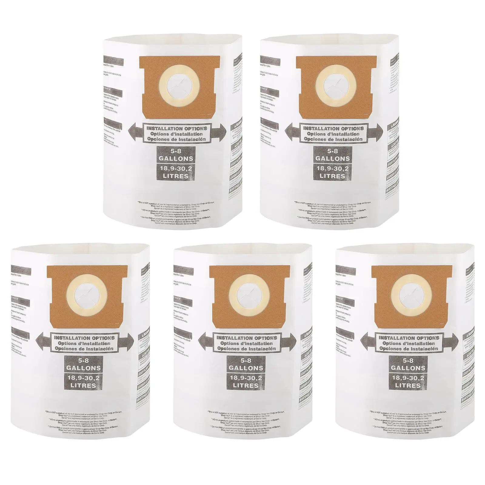 

5 Pcs Vacuum Dust Non-Woven Filter Bag Bag for 5-8 Gallons Replacement Filter Bags Auto Closure Hold More Dust