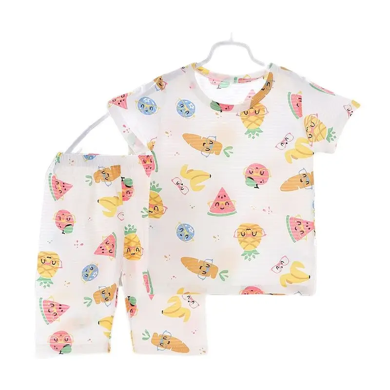 2023 New Children\'s Short-sleeved Shorts Summer Babys Girls Pajamas Set Baby Home Clothes Kids Thin Half-sleeves Clothing Set