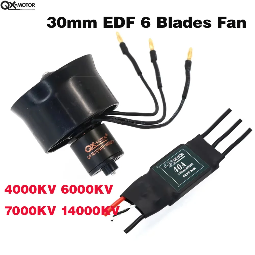 QX-Motor 30mm 6-Blatt EDF-Lüftereinheit Set mit QF1611 4000KV 7000KV Brushless Motor & 20A /40A ESC für RC-Flugzeugmodellteile