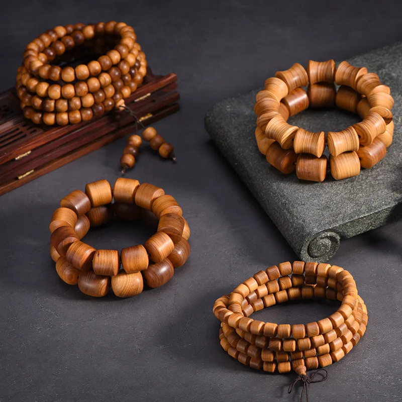 Taihang Old Black Oil Thuja Bracelets with Jujube Olive Barrel Abacus Bamboo Beads for Meditation Gifts