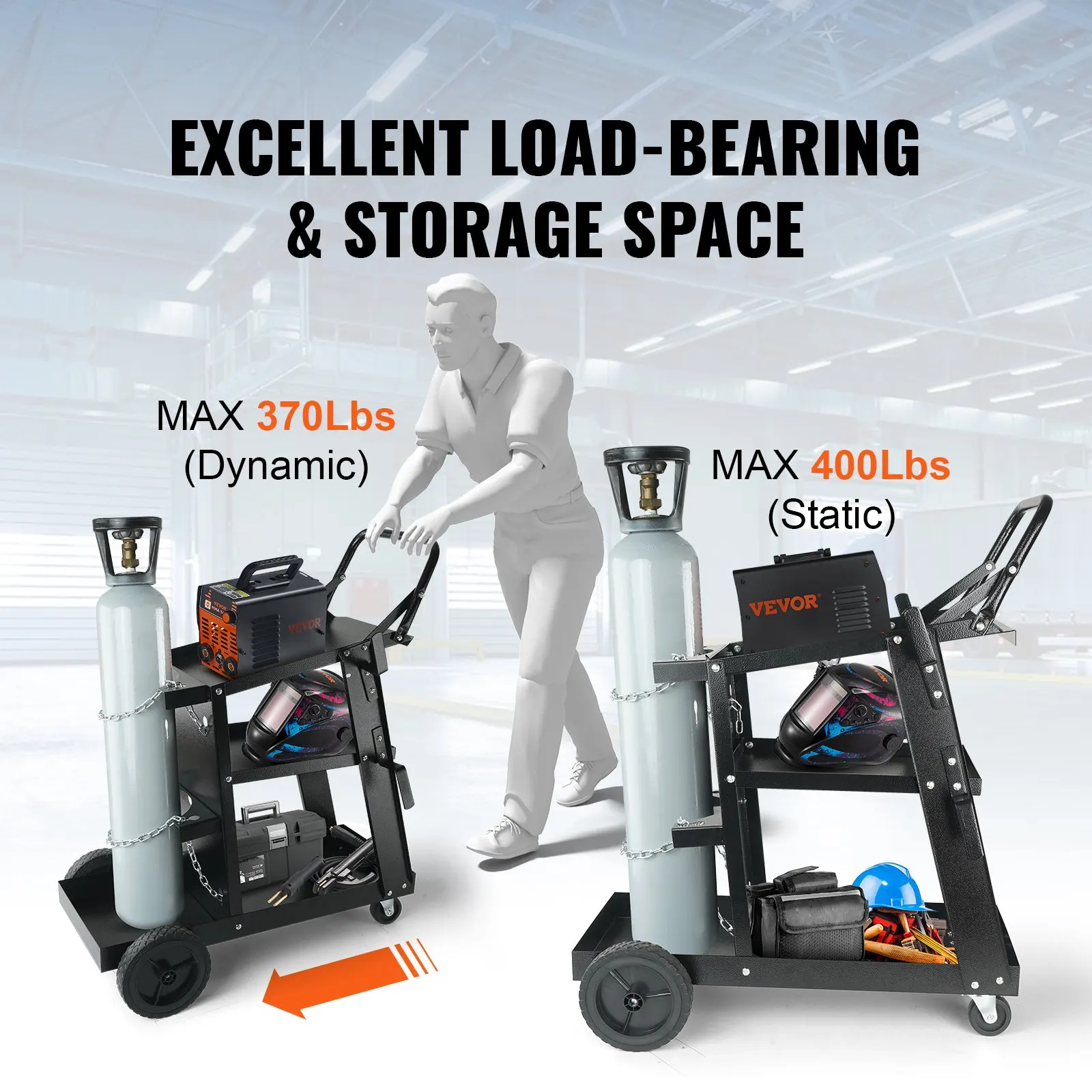

Welding Cart, 3-Tier Welder Cart Heavy Duty With 400 Lbs Weight Capacity, 360 Swivel Wheels, Tank Storage Safety Chains,