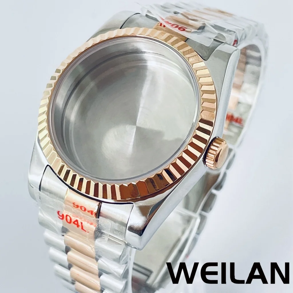 36 mm 40 mm kast met presidentiële armband, saffierglas kristal geschikt voor NH34, NH35, NH36, NH70, NH72, ETA 2824,PT5000