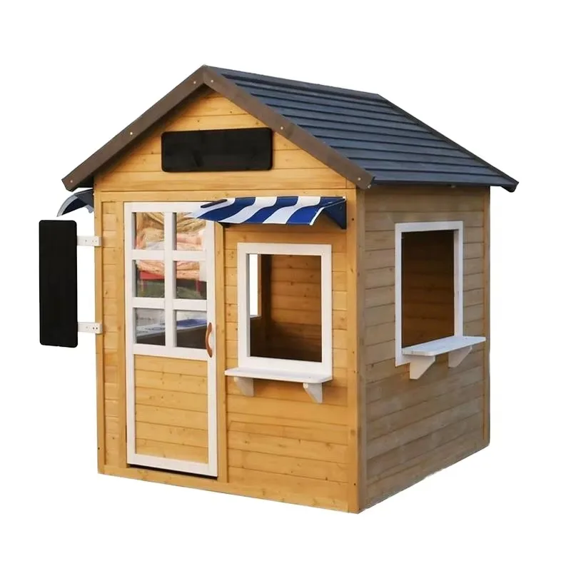 Modern Children's Outdoor Garden Patio Playhouse with Kindergarten Wooden Kiosk Vending Desk Blackboard Design