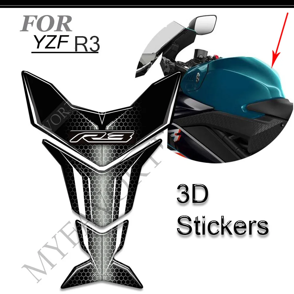 

Motorcycle 3D Stickers Emblem Logo Fairing Helmet Tank Pad Decals Fuel Protector Gas Knee Kit Fairing For YAMAHA YZF R3 YZF-R3