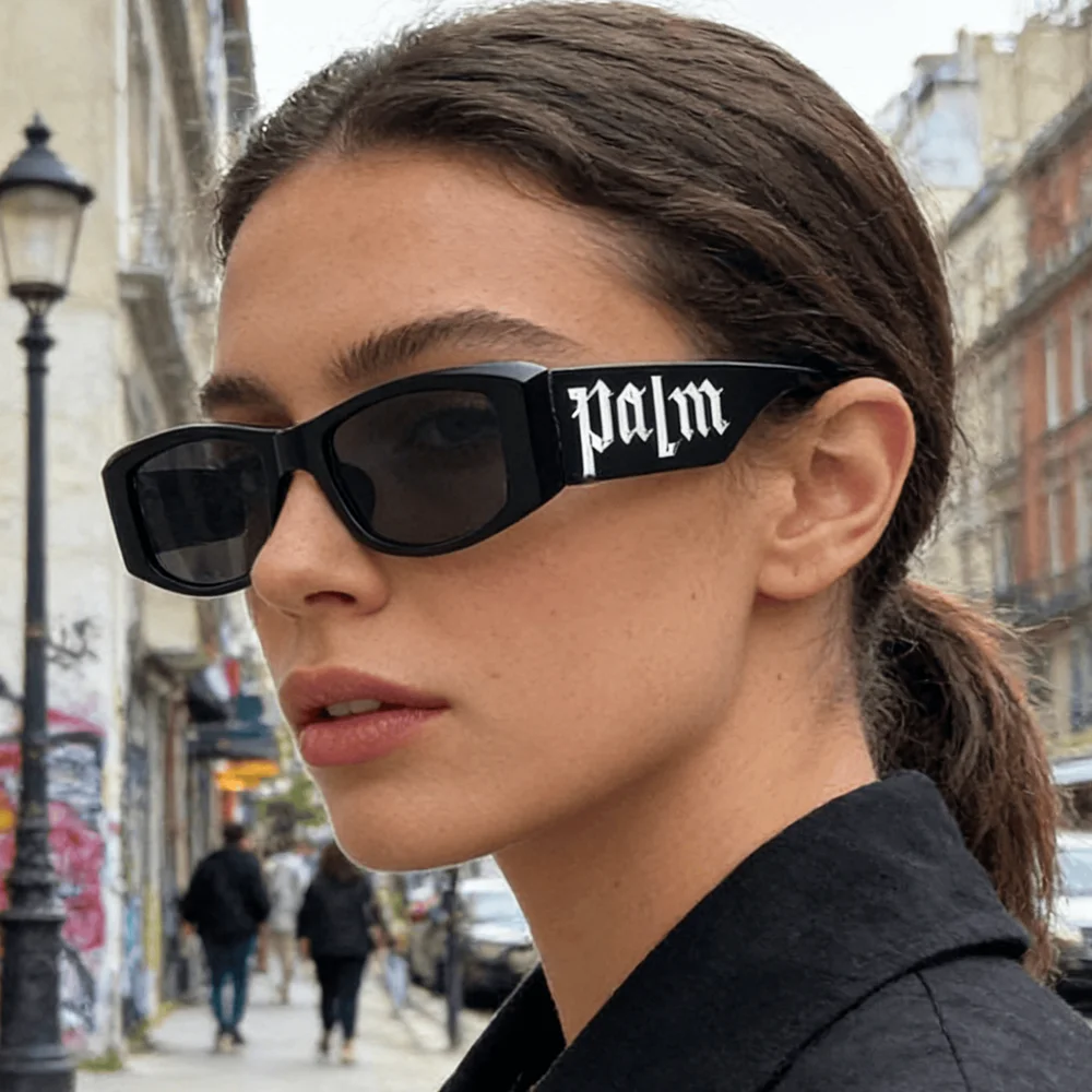 Gafas de Sol Rectangulares Retro Y2K para Hombre y Mujer, con Estampado de Letras Palm, Gafas de Moda, Estilo Urbano, Hip Hop, para Fiesta, KJ323