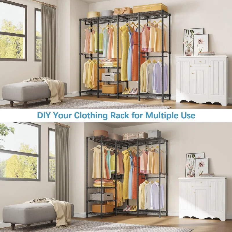 Black V40 Medium Garment Rack Heavy Duty Clothes Rack Hanging Clothes, Multi-Functional Bedroom Clothing Rack Freestanding C