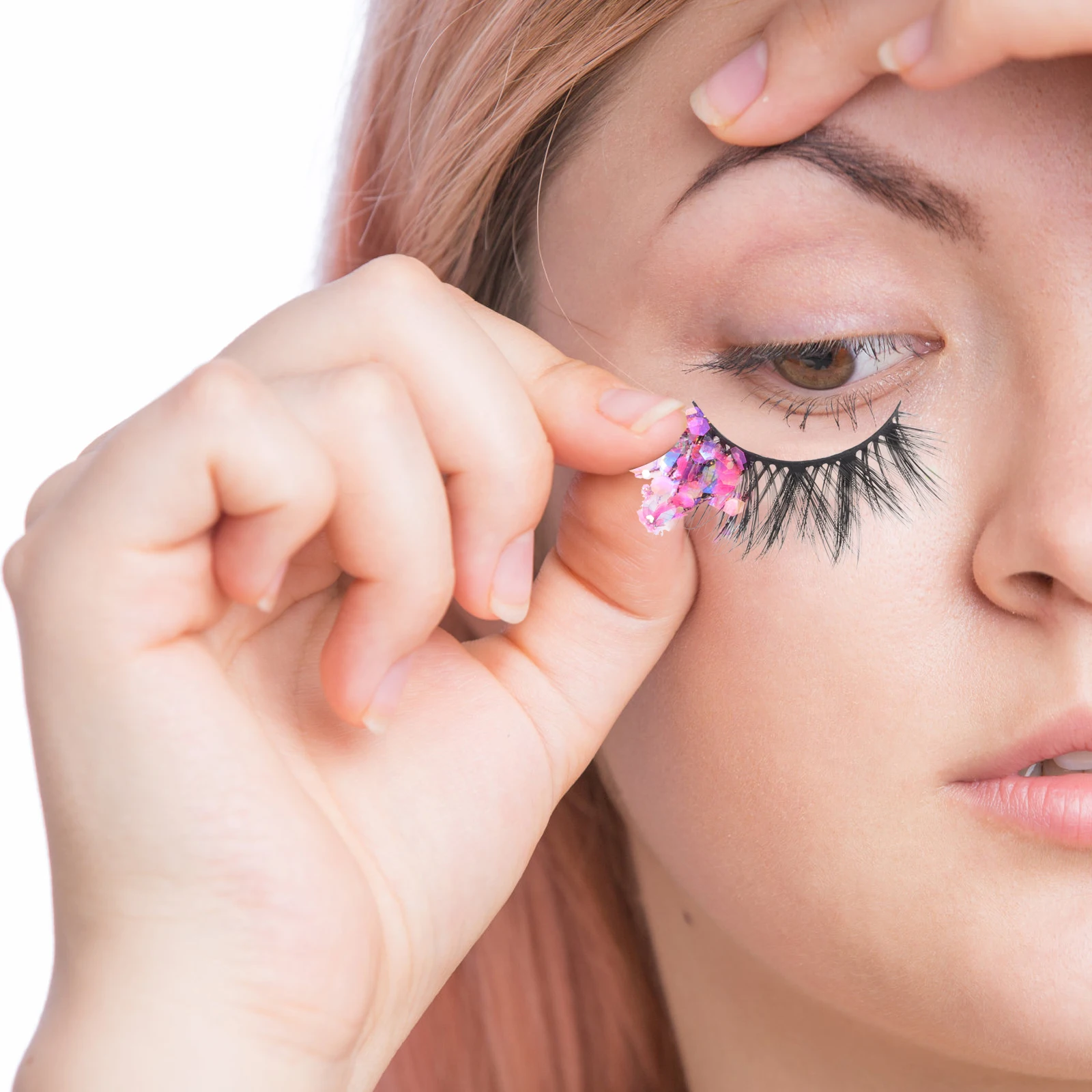 Pestañas postizas fluorescentes con purpurina para mujer, 1 par de pestañas postizas decorativas, aspecto de club nocturno para escenario