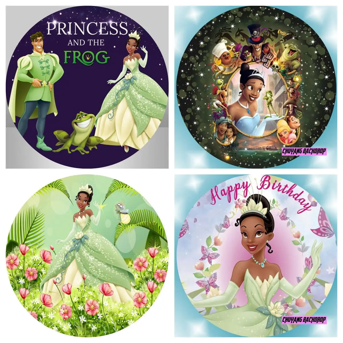 Round Backdrop Cover Custom Kids Birthday Party Decoration Banner Princess Tiana and the Frog Background Photo Studio Background