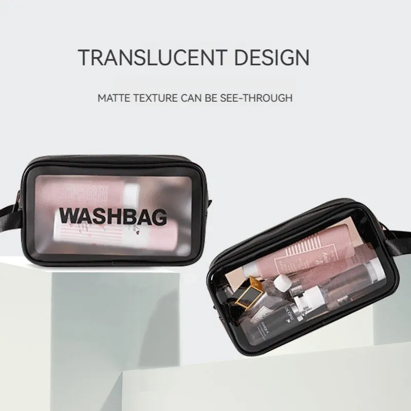 PU Waterproof Cosmetic Bag Portable Large Capacity Transparent Wash Bag Travel Frosted Cosmetic Organizer Swimming Bag