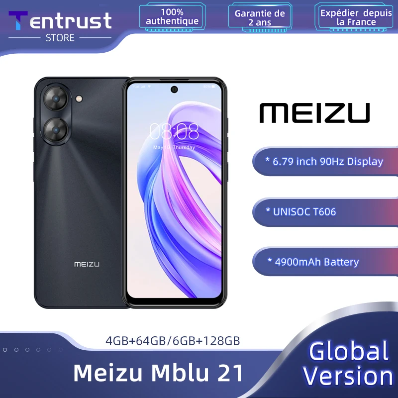 Global Version Meizu Mblu 21 Smartphone 13MP Rear Camera 4900mAh Battery 6.79inches 90Hz Display UNISOC T606 CPU