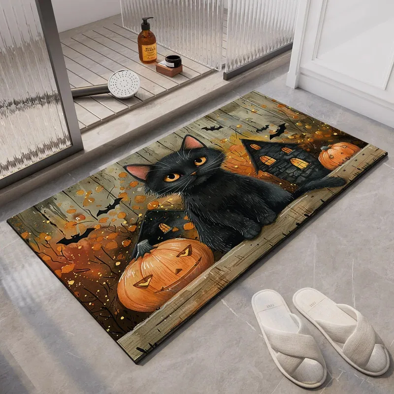 

HNC36Halloween Pumpkin Bath Mat Bathroom Foot Mats Absorbent Quick Dry Shower Rug Anti-slip Bathtub Carpet Entrance Doormats4Mb