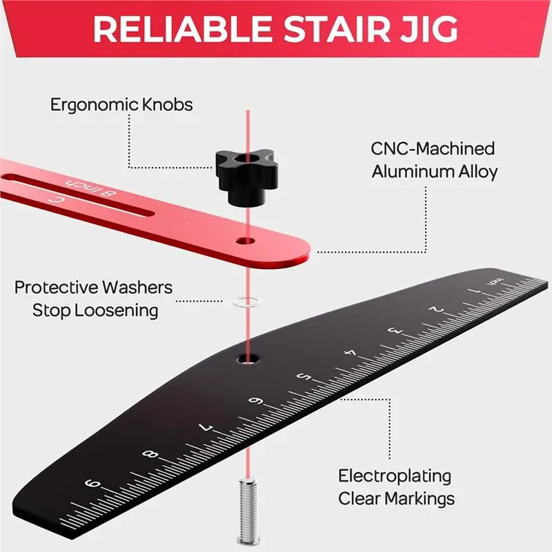 PZHI-Stair Tread Template Tool Kit With Carpenter Pencil And Steel Ruler, Adjustable Stair Jig For Precise Woodworking