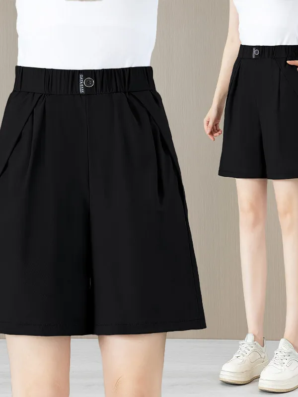Ice Silk Wide Leg Five-Point Pants Women's Summer Thin New Elastic High Waist Loose Slimming Casual Quick Dry Shorts