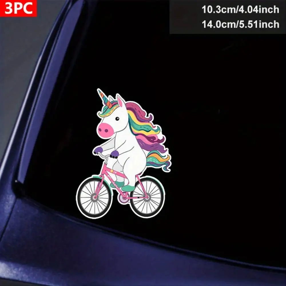 Unicorn Bicycle Vinyl Stickers Cute Unicorn Riding Bike With Ow Mane Waterpro Waterproof Stickers For Decorating Car Windows Mot