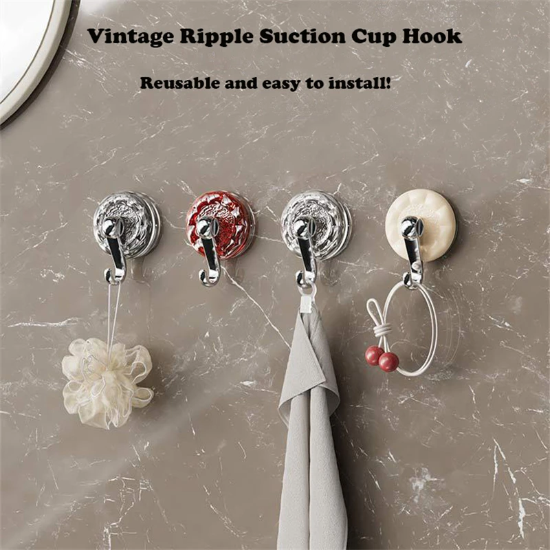 Vintage Ripple Powerful Suction Cup Hooks No Punch Bathroom Kitchen Behind Door No Trace Adhesive Sticker Wall Towel Hooks