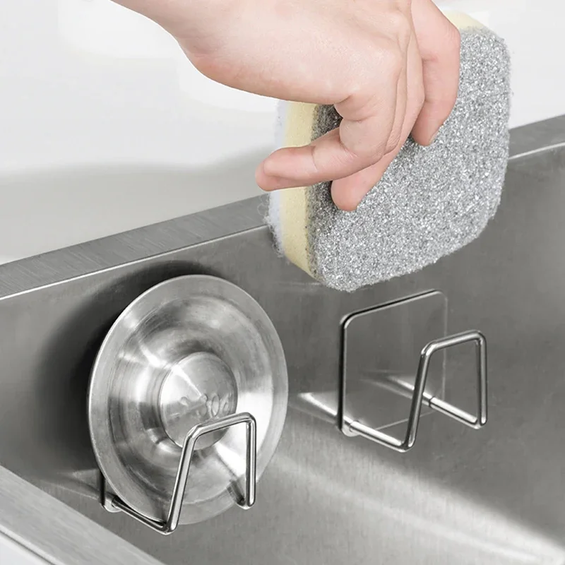 Stainless Steel Sponge Holder Self Adhesive Sink Drain Drying Wire Ball Racks Shelf Kitchen Storage Wall Hooks Holders Organizer