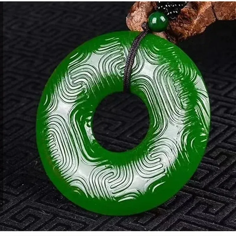 Natural Green Hand Carved Cloud Pattern Safety Buckle Jade Pendant Fashion Boutique Jewelry Men's and Women Necklace Accessories