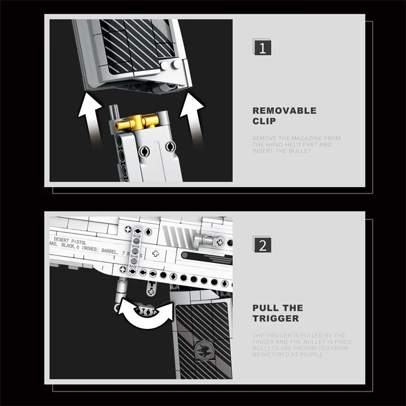 مجموعة مكعبات بناء نسر الصحراء من Realbrix - نموذج مسدس واقعي مع مجلة قابلة للفصل ووظيفة إطلاق، هدية لعبة DIY