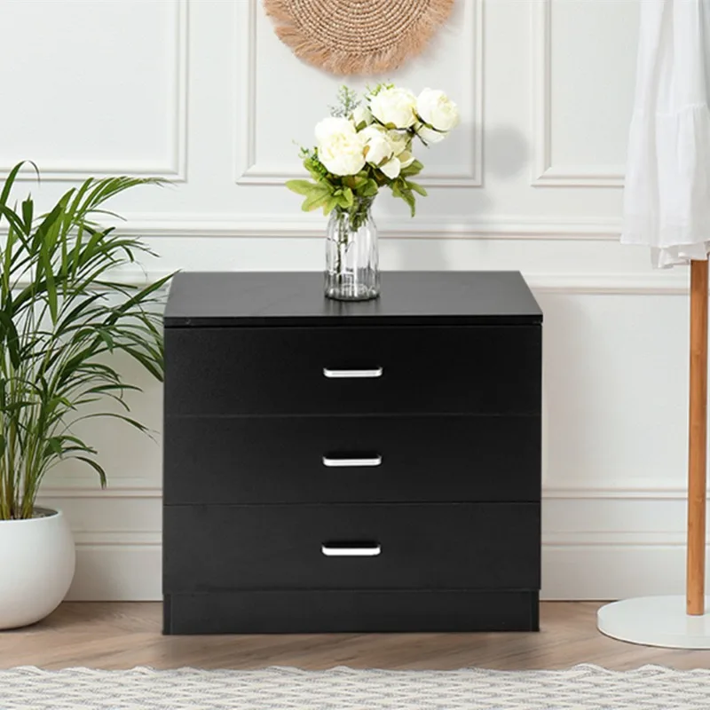 

[] Modern Simple 3-Drawer Table Nightstand Dresser Black