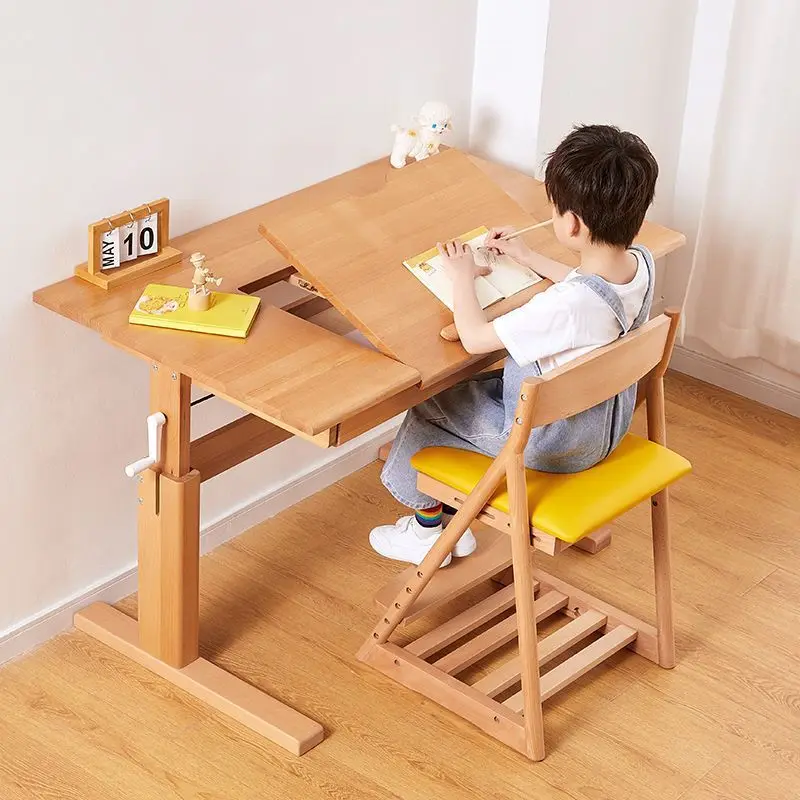 

Solid wood children's learning can lift the table, household desk, baby writing homework