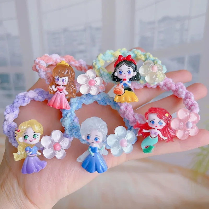 Anillo para el cabello de la serie princesa sirena brillante versión coreana de Disney, accesorios para el cabello de dibujos animados suaves y bonitos para niña pequeña, cuerda para el cabello