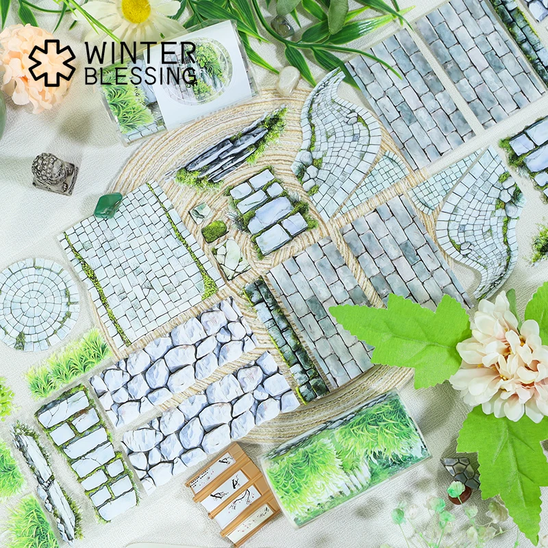 7 cm * 2 m/Rolle Grüne Pflanze Flagstone Straße PET Washi Tape Rasen Transparente Rolle Aufkleber Dekorative Band für Scrapbooking Journal