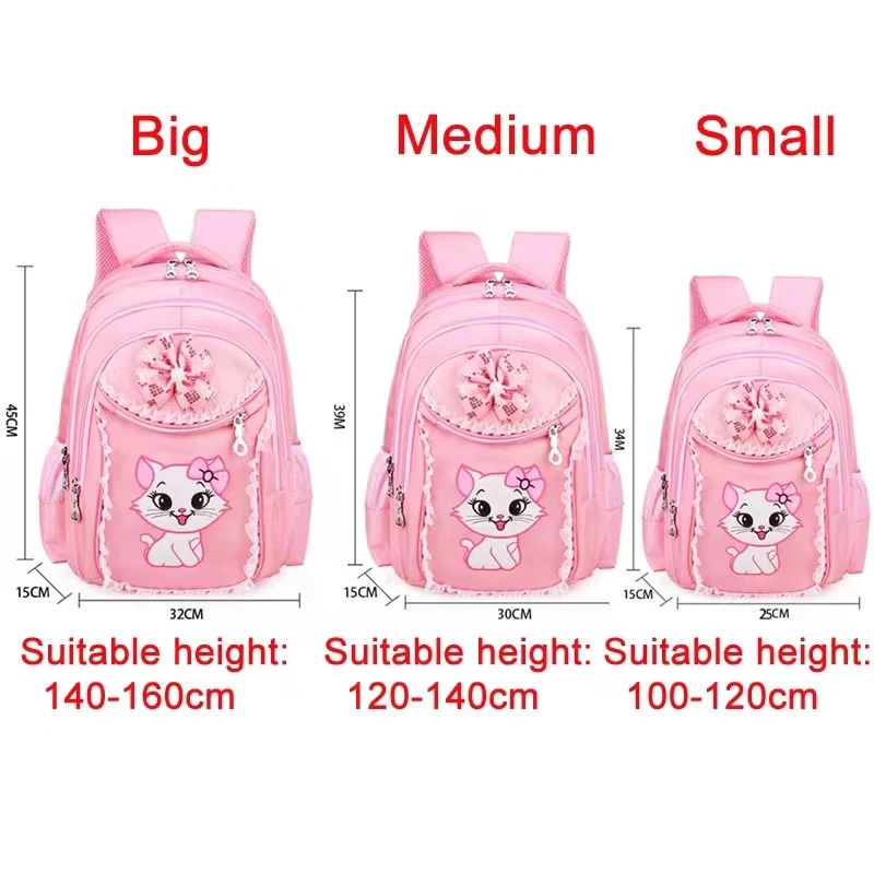 Children Fashion Three Pieces Suit For Teenagers Pencil Bag Primary Cartoon Cat School Bag Student Girls Backpack Set