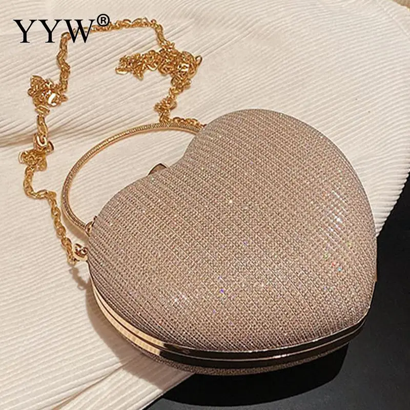 Sequins Love Heart-Shaped Evening Handbag Crystal Diamond Clutch Bag Top Handle Wedding Party Mini Purse Shoulder Messenger Bag