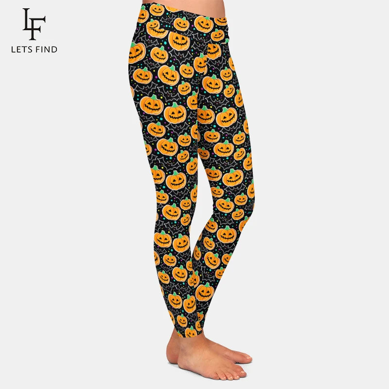 LETSFIND Autumn New Halloween Pumpkins and Ghost Digital Print Women High Waist Leggings Fashion High Quaility Fitness Leggings