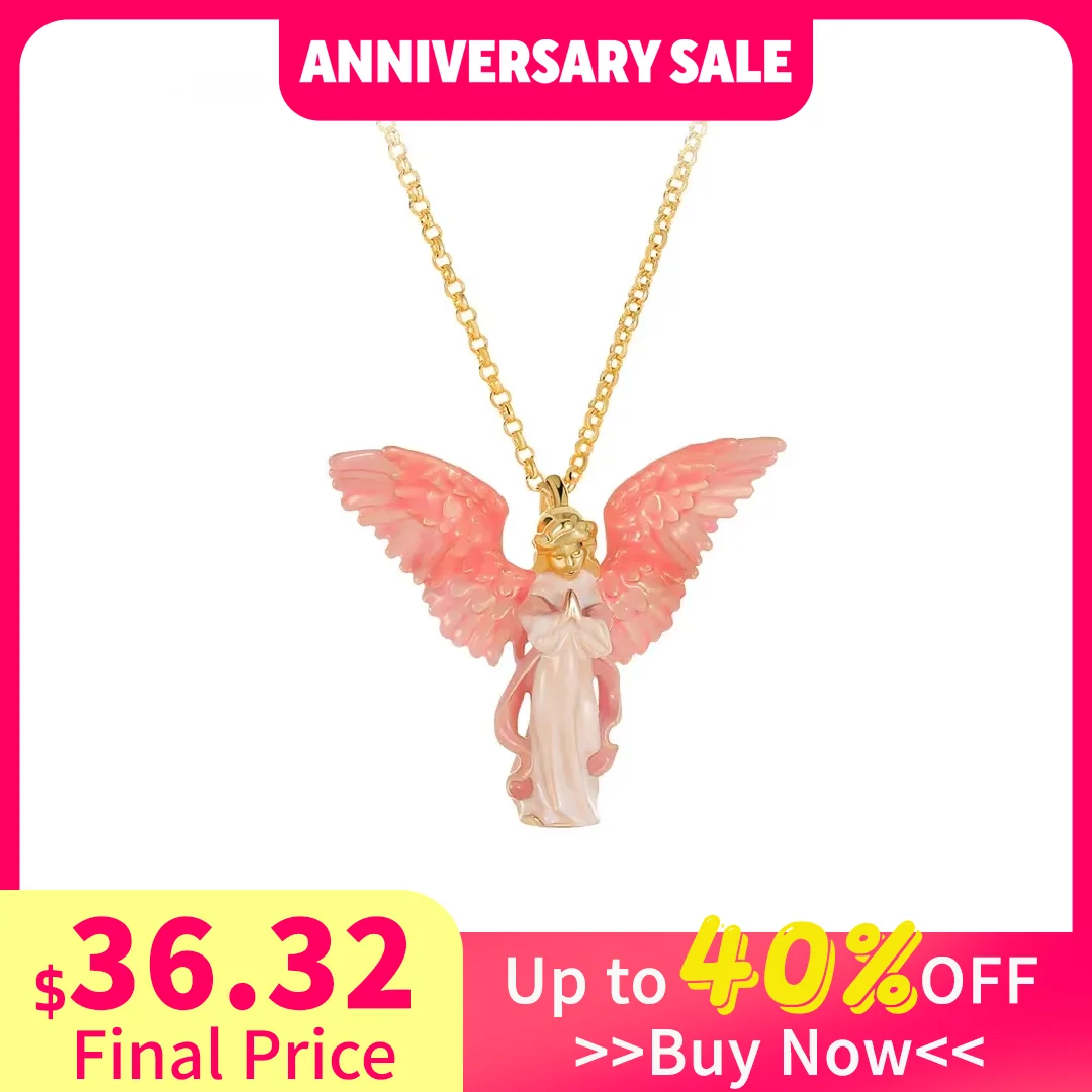 

Juicy Grape Guardian Angel Pendant and Chain Pink Angle Wing Enamel Pendant Necklace Necklace Luxury Gift with Birthday Party