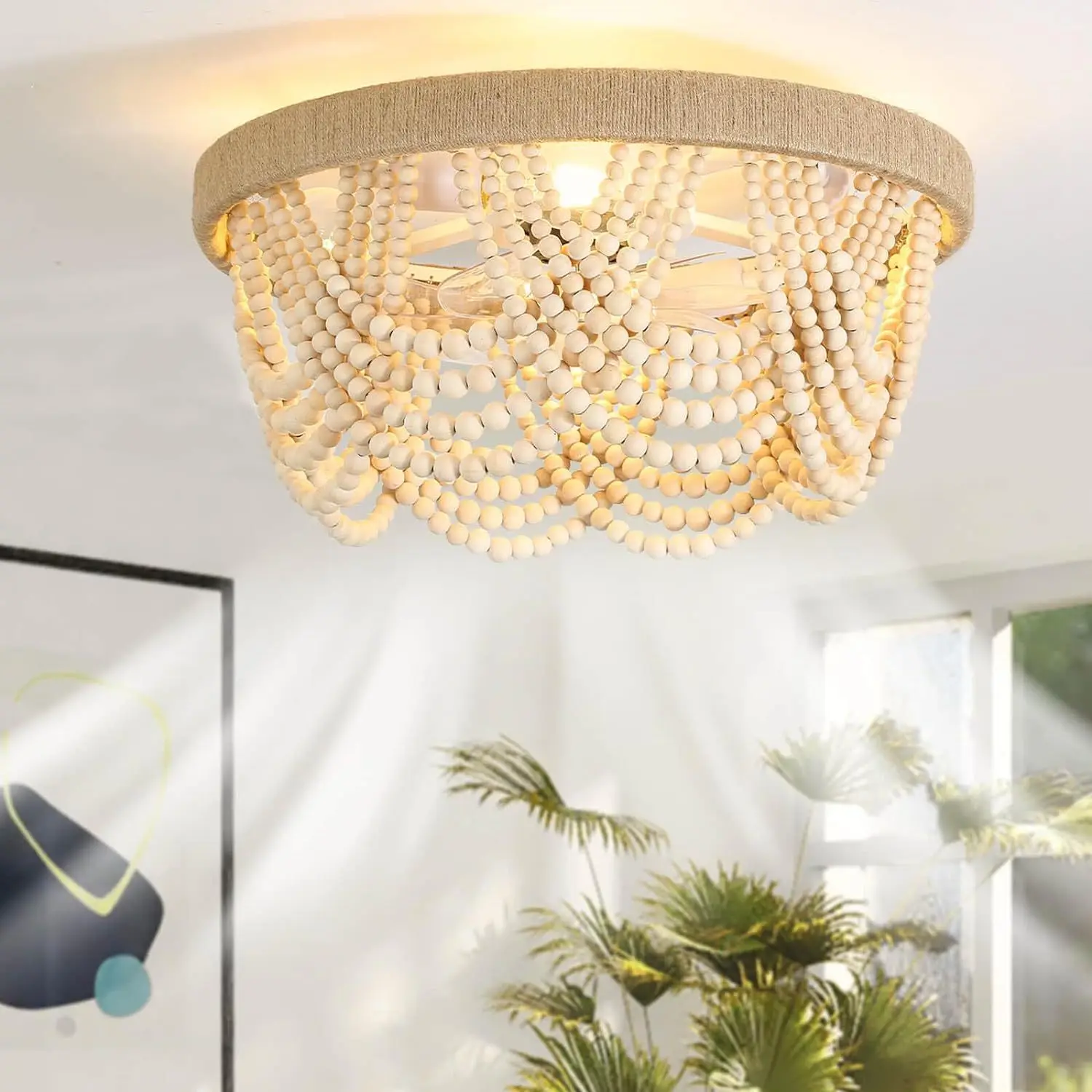 

Beaded invisible ceiling Fan Lights For bedroom, living room bohemian style ceiling fan Lamp dining room ceiling fan light