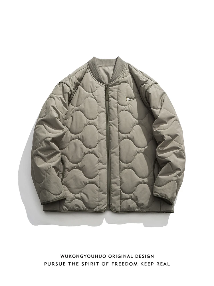 

Теплая бейсбольная куртка для мужчин в стиле ретро с ромбовидным узором, свободного кроя, молодежная, утепленная хлопковая, модная верхняя одежда