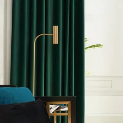 Nordic Mink Modern Style Solid Color Dark Green Matte Velvet Curtains for Bedroom Living Room Villa Curtains