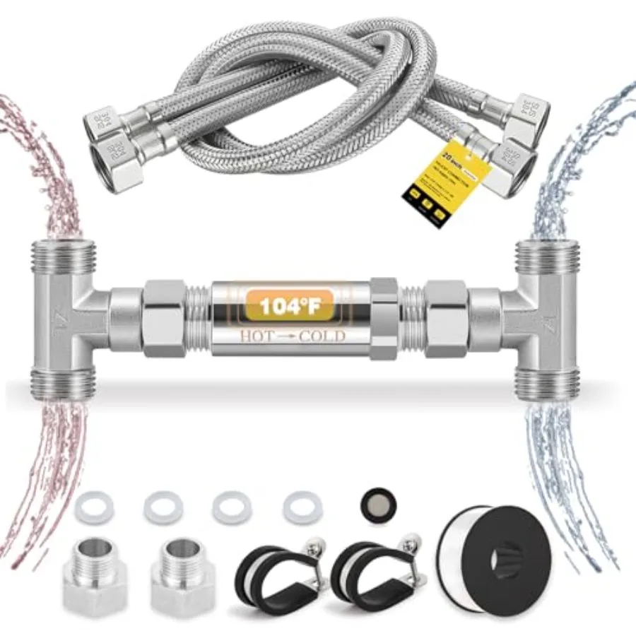 

Replacement 304 Stainless Steel Sensor Valve Kit for Instant Hot Water Recirculating Pump System Includes a Bridge Valve, 2×20-