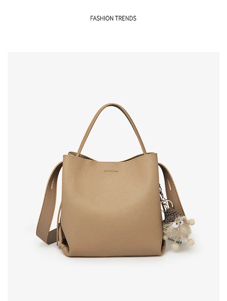 FOXER Einfache Echtleder-Handtasche Damen Schultertasche Tote Bucket Bag Große Kapazität Damen Umhängetasche Pusre Casual – Detail 12