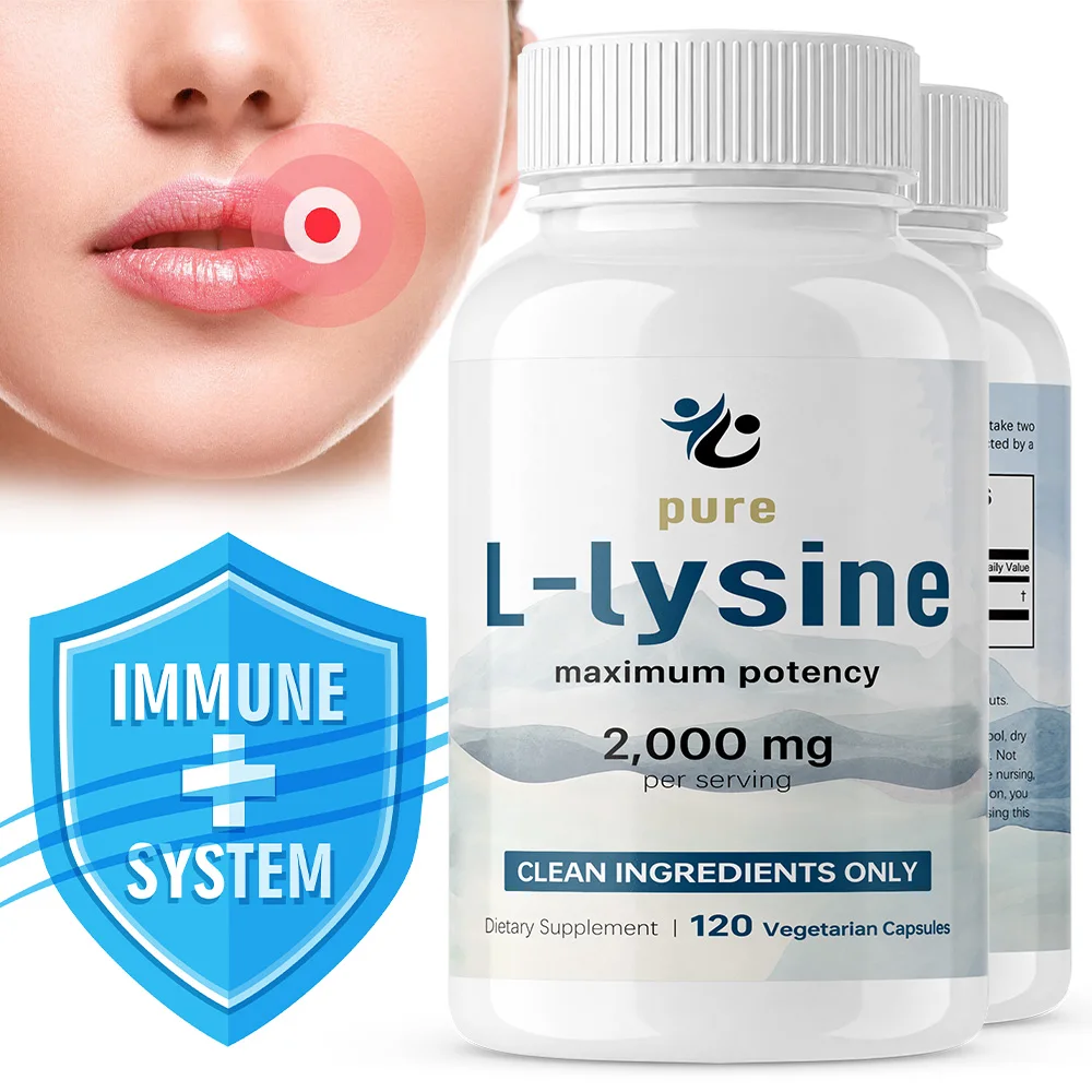 Pure L-lysine 2000mg - Essential Amino Acid for Collagen, Lip & Immune Support - 120 Capsules