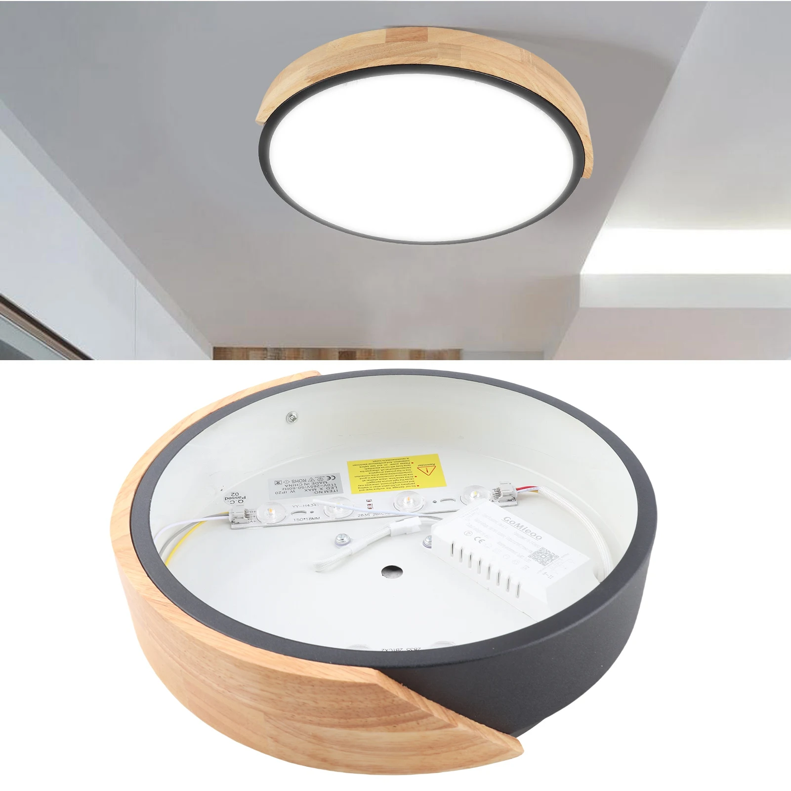 

Wood Flush Mount Ceiling Light Decoration Adjustable Brightness Modern Flush Mount Ceiling Light 2000lm Soft Light for Hallway