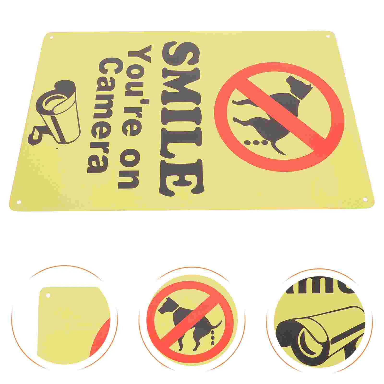 2 Pcs Dog Poop Cleanup Sign No Peeing Signs Logo Tape Car Smile Your on Camera Marker for Yard Garden Warm Iron