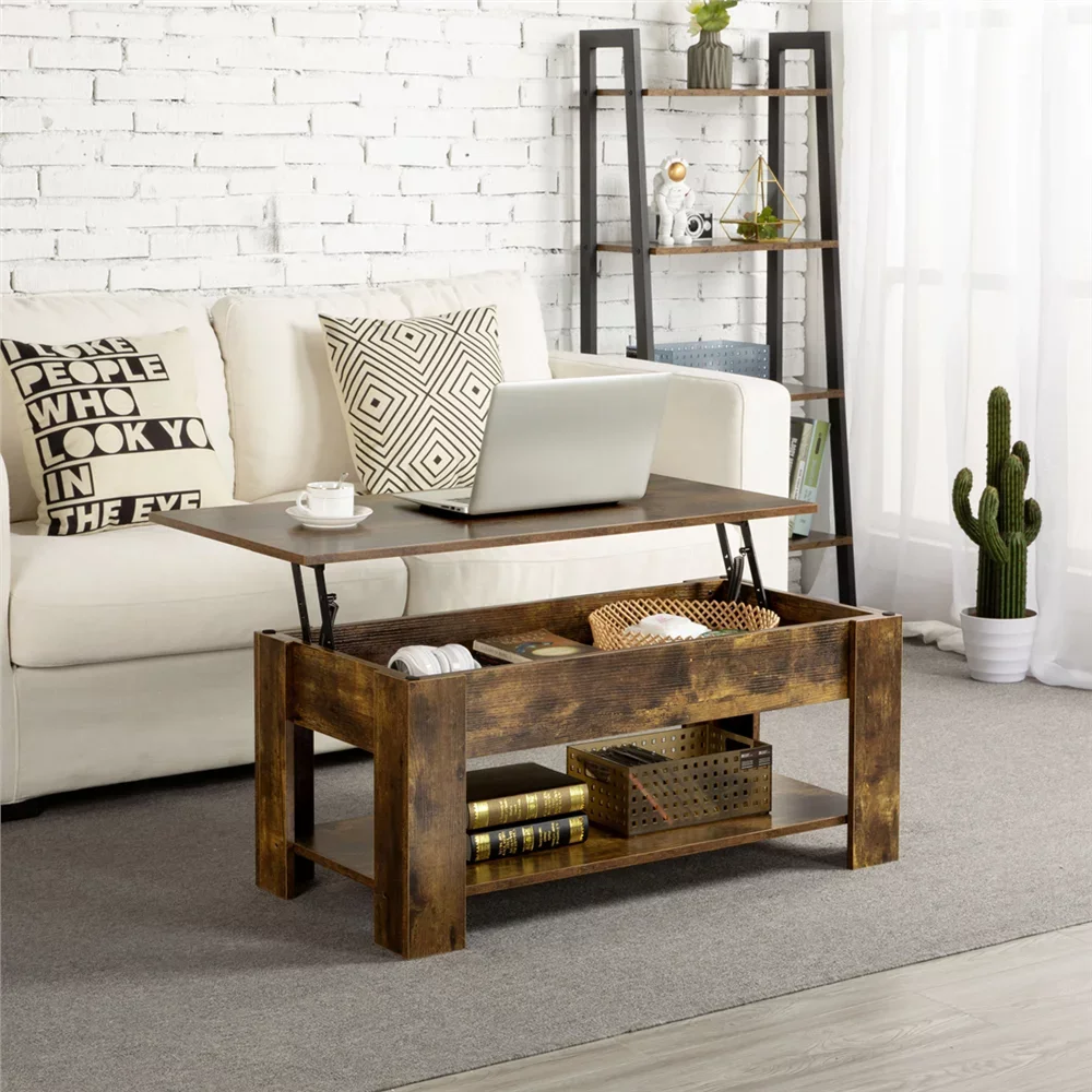 

Modern 38.6" Wood Lift Top Coffee Table with Lower Shelf, Rustic Brown