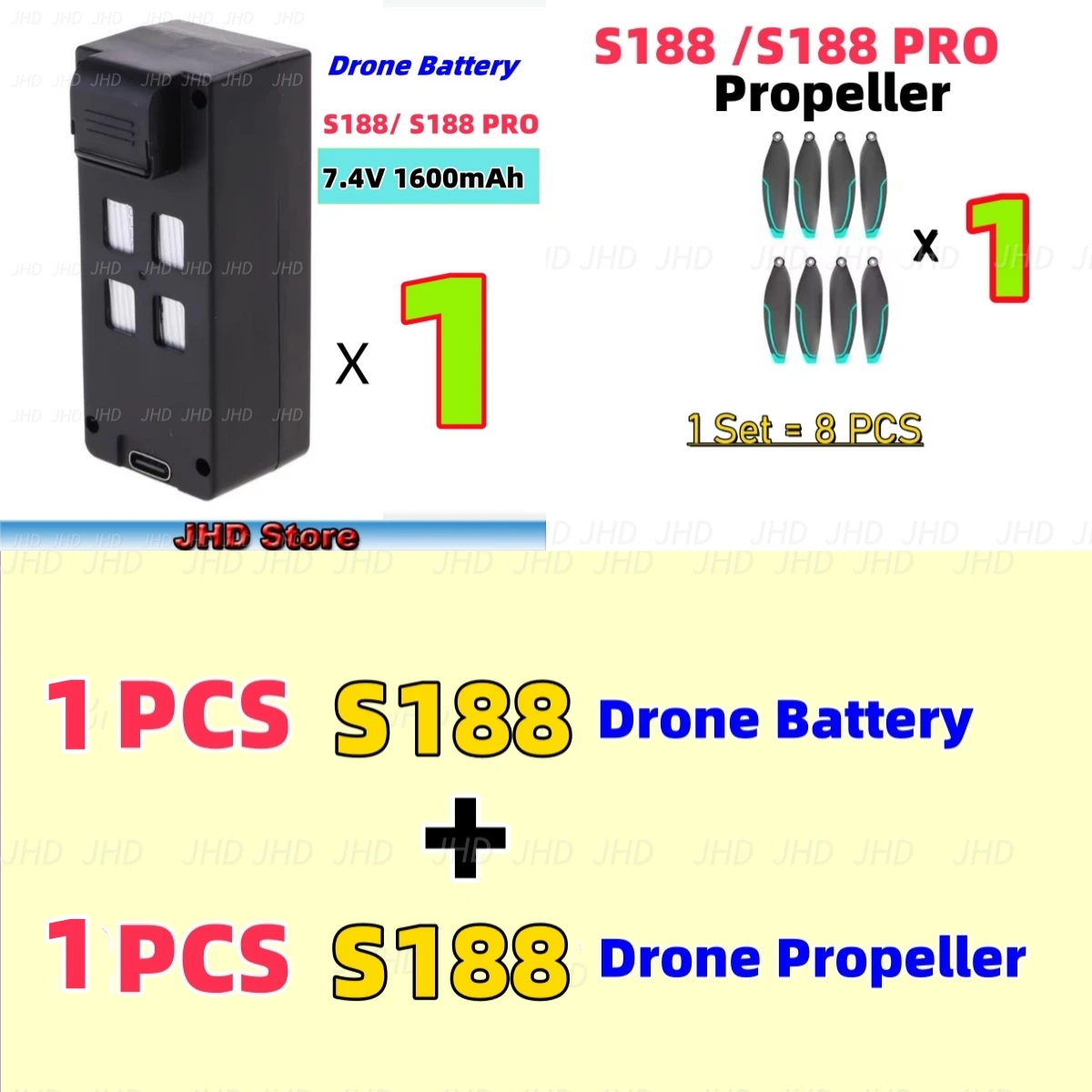 JHD S188 Drone Battery Blade 7.4V 1600MAH Battery/Propeller For S188 PRO GPS  Drone Battery Blades accessory S188 Brushles Drone