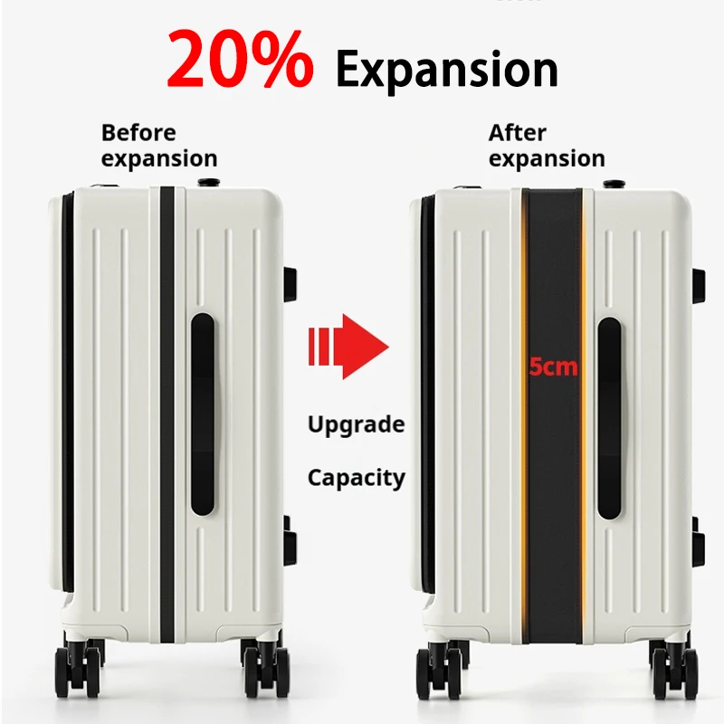 2025 New Large Capacity Luggage Suitcase Cup Holder USB Charging Men Women Girl Carry-On Boarding Luggage Travel 20/24/26 inch