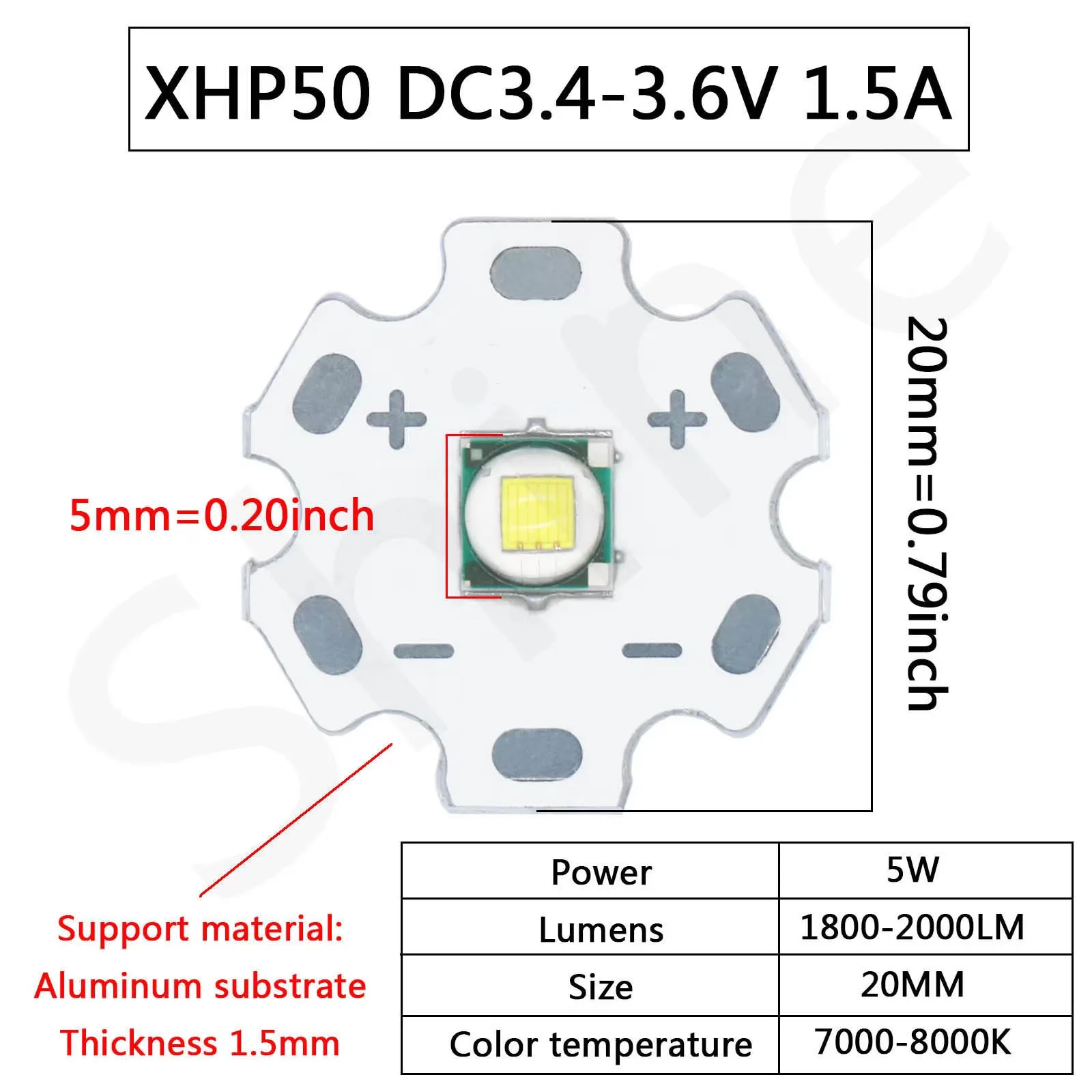 Perline LED XHP50 XHP70 XHP90 XHP110 LED COB PCB Chip 5W 18W 30W 45W 54W 72W 20mm DC3V 5V 6-8V 24V per torcia illuminazione per auto fai da te