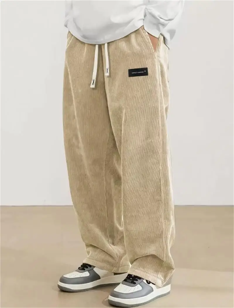2026 spring autumn Men Casual Loose Drawstring Pants Fashion Sweatpants solid-color Corduroy trousers jogger training men Pants