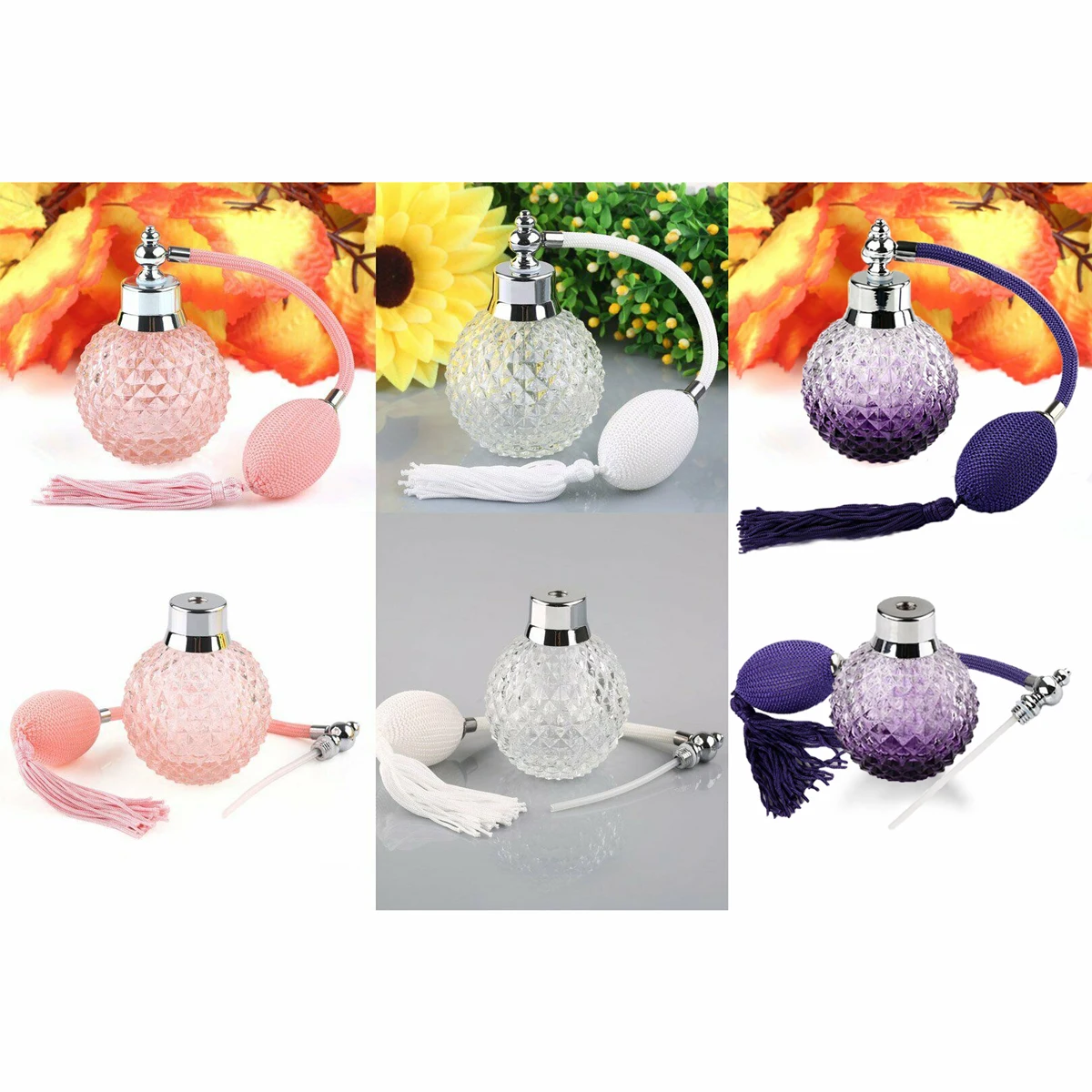 1pc Luxury K9 Crystal Perfume Bottle 100ml Pineapple Spray Atomizer Refill Long Tube Airbag Gradien Purple/Pink/White Pendant