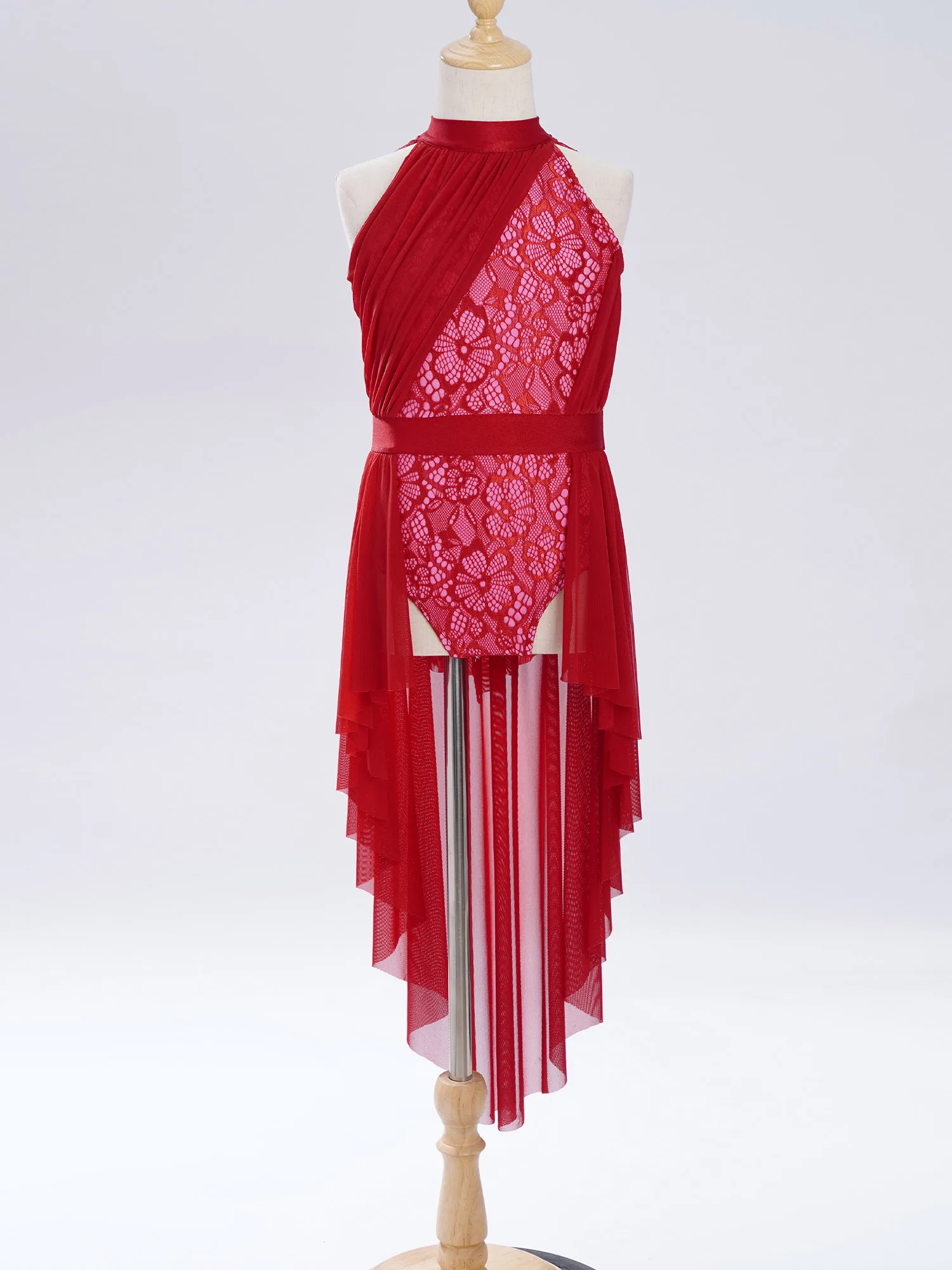 6-16Y الفتيات الحديثة ملابس رقص غنائية أكمام الدانتيل شبكة يوتار فستان الشكل التزلج الجمباز البهلوانية الباليه ارتداءها #3