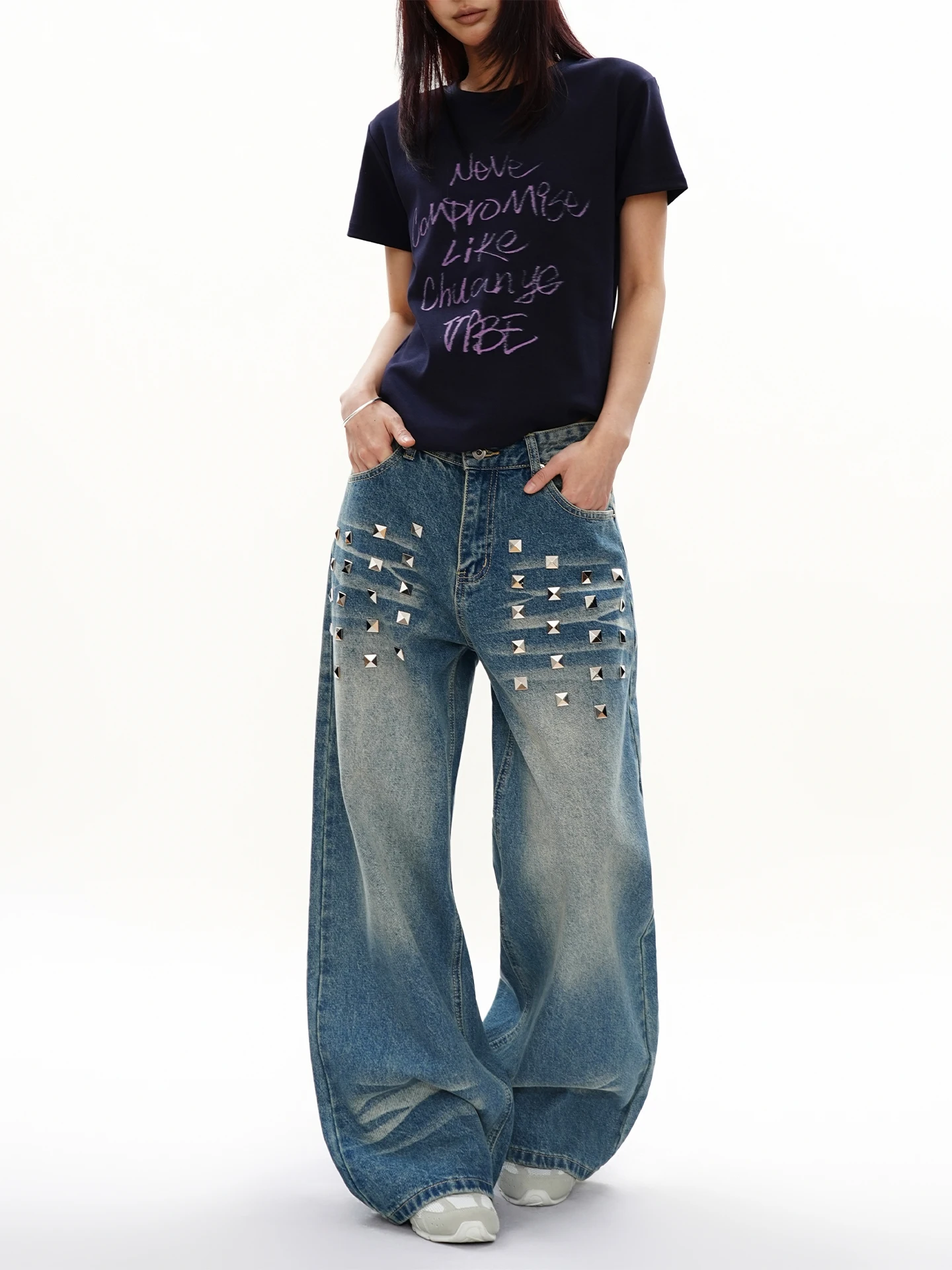 

S3T5 Wide Leg Jeans Men Women Loose Fit Casual Bootcut Denim Pants Tapered Draped Floor-Length Neutral Sle Comfortable Jeans