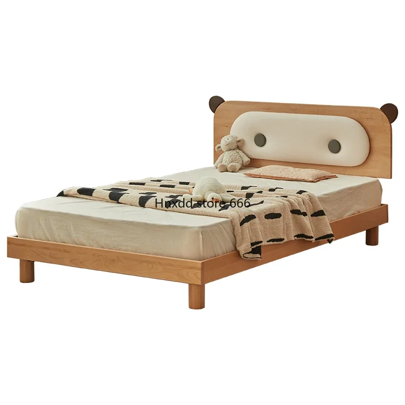 Cama de madera maciza para niños, cama individual simple, suave