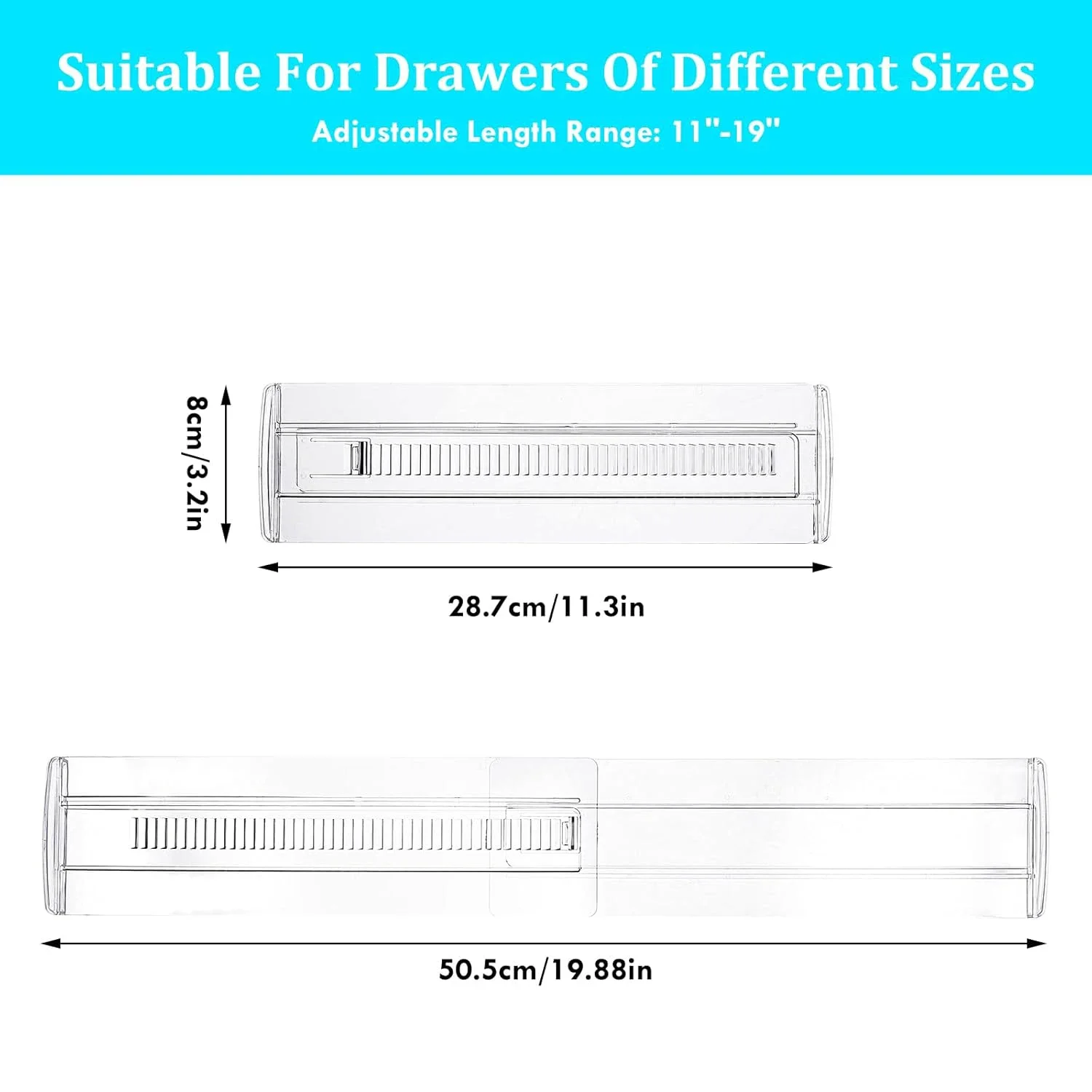Drawer Dividers, 12 Pack Adjustable Drawer Organizer, Clear Expandable Dresser Organizer for Clothes Kitchen Utensils Storage