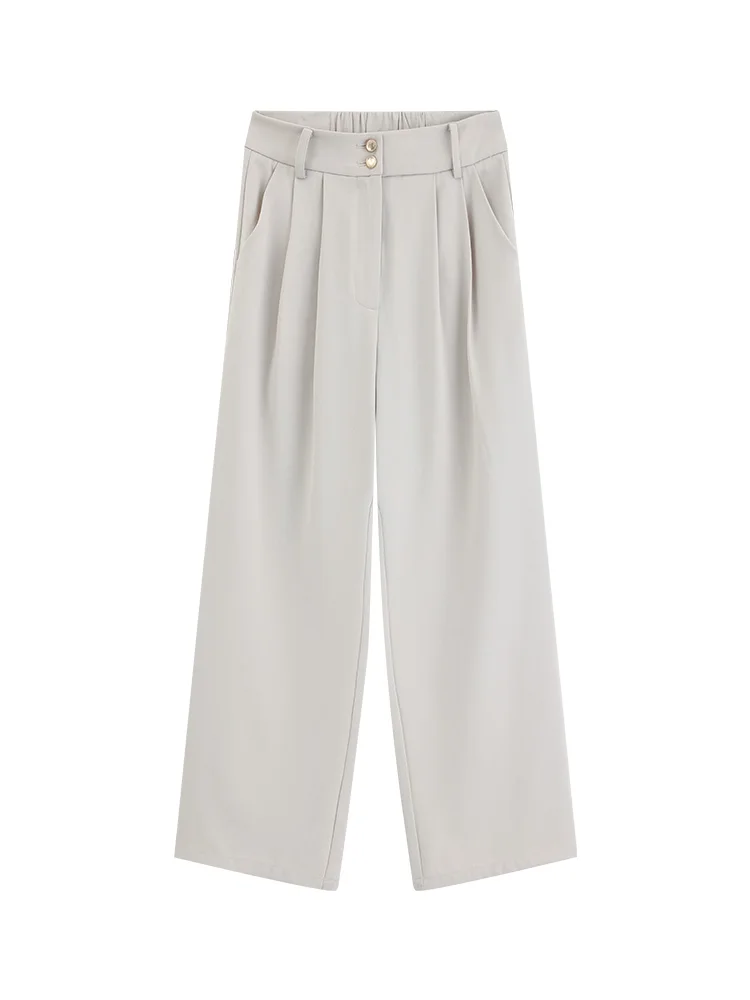 Elegant Pleated Wide Leg Pants Women High Waist Straight Trousers Loose Relaxed Suit Slacks Autumn Office Casual Long Workwear