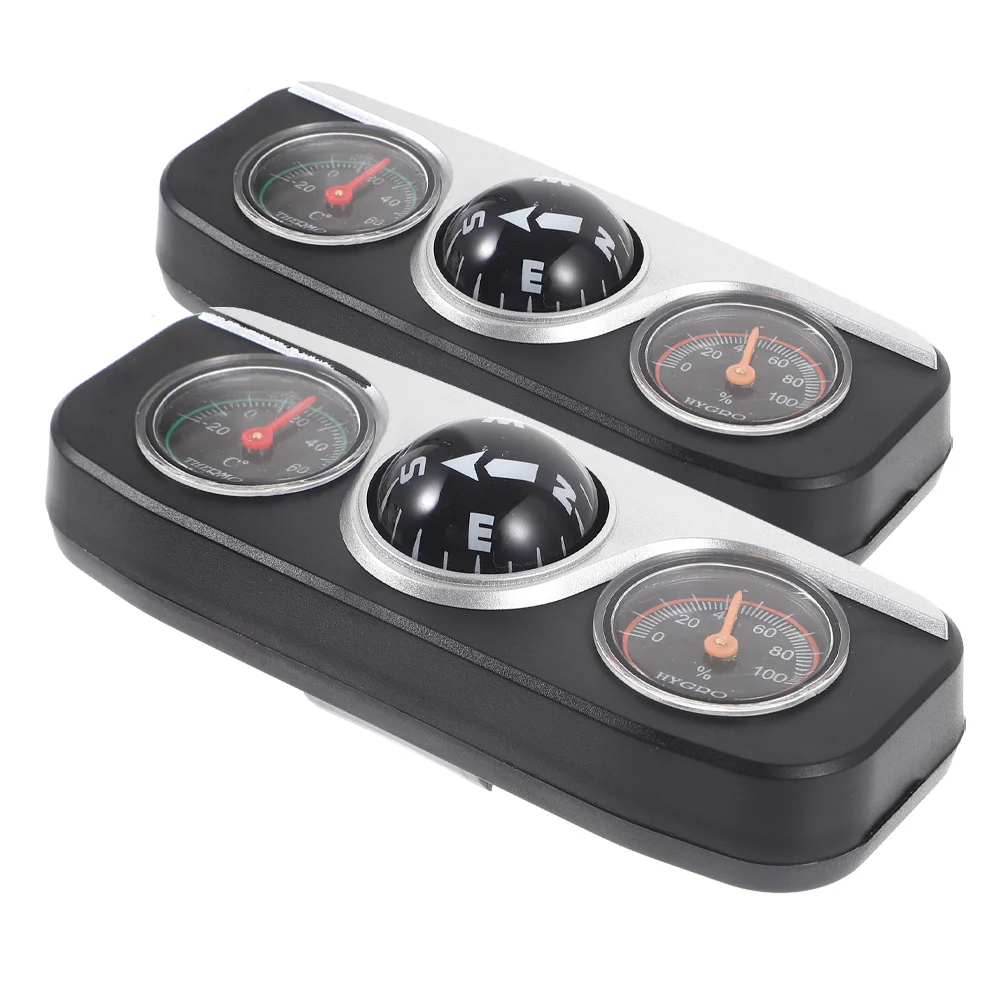 

2Pcs Car Dashboard Compass Multi-Functional Ball Compass Thermometer Hygrometer Universal Interior Decoration Automotive